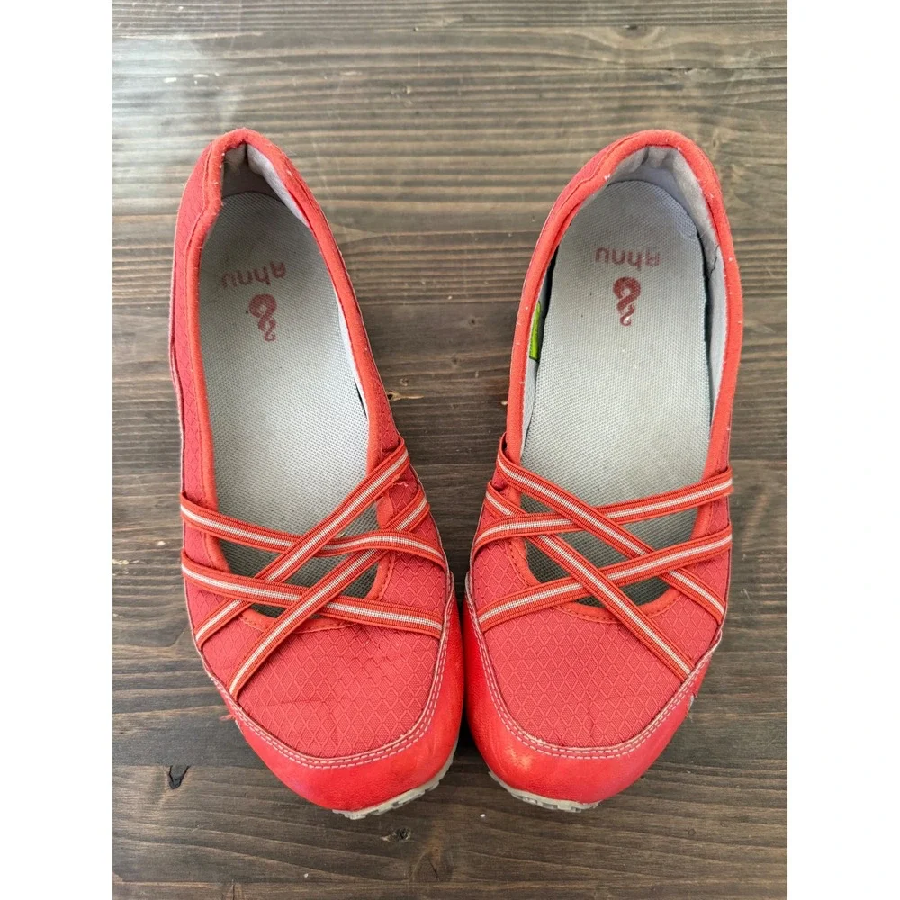Ahnu Mary Jane Red Leather Casual Walking Comfort Flats Shoes Women's‎ US 7.5